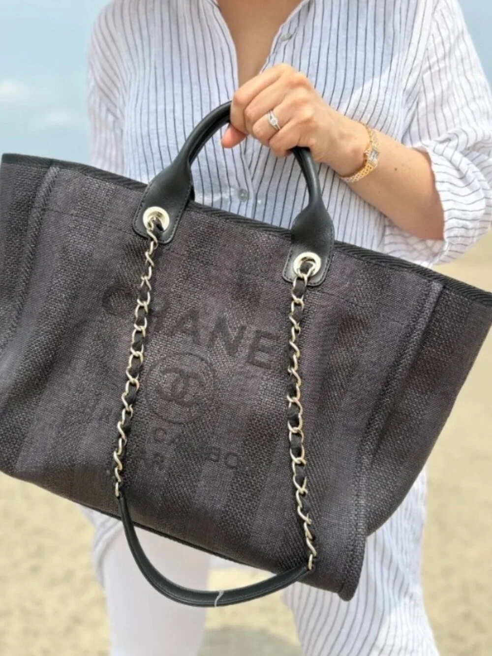 Chanel Large Deauville Shopping Tote Navy/Black BOX/DUST BAG